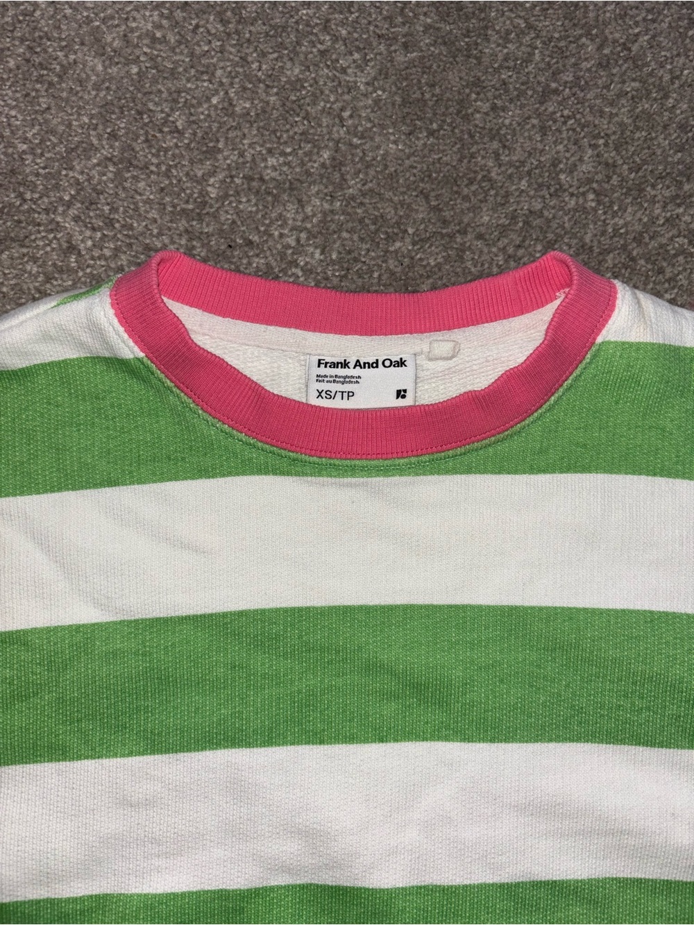 Frank & Oak- SIZE XS -100% Cotton- Striped Green & White Crewneck Sweater - Picture 3 of 7